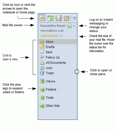 Navigation pane with callouts